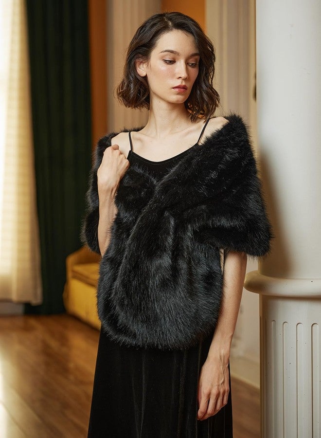 BEAUTELICATE Women Faux Fur Shawl Cover Up Stole Shrug Winter Bridal Wedding Wrap - Image 2