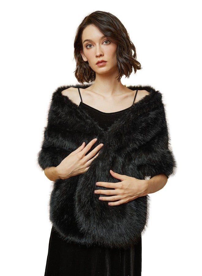 BEAUTELICATE Women Faux Fur Shawl Cover Up Stole Shrug Winter Bridal Wedding Wrap - Image 1