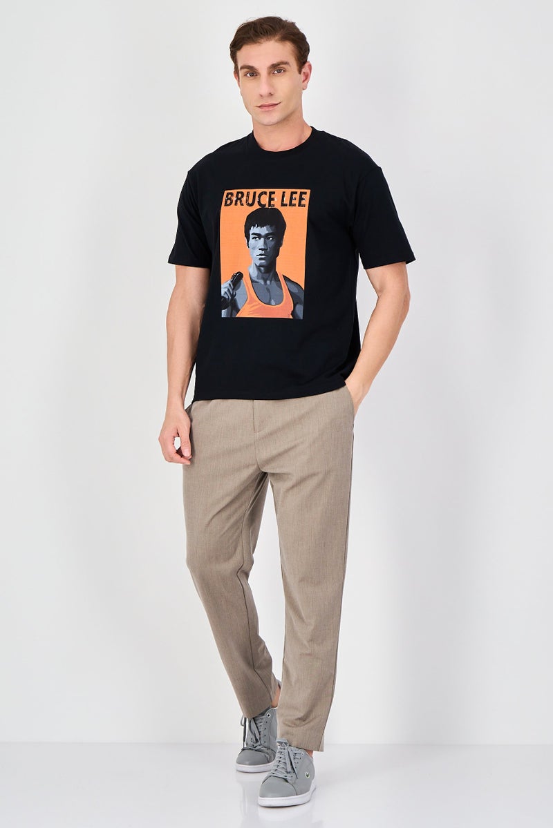 Bruce Lee Club Men Crew Neck Short Sleeve Graphic Print T-Shirt, Black - Image 4
