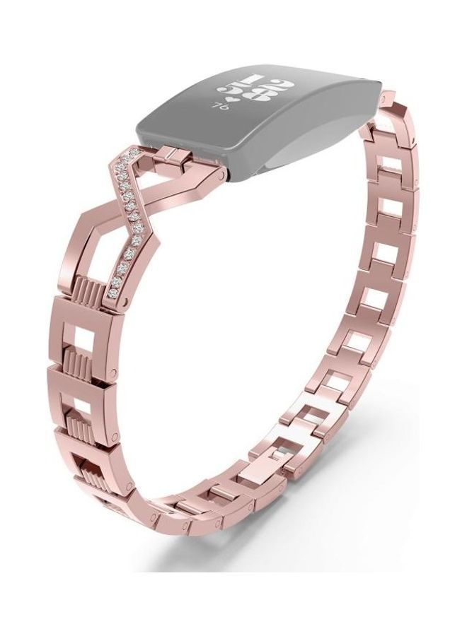 NIBEMINENT Replacement Wrist Strap Watchband For Fitbit Inspire/Inspire HR Metal Cross Chain A Type Rose Pink - Image 1