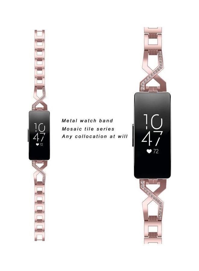 NIBEMINENT Replacement Wrist Strap Watchband For Fitbit Inspire/Inspire HR Metal Cross Chain A Type Rose Pink - Image 3