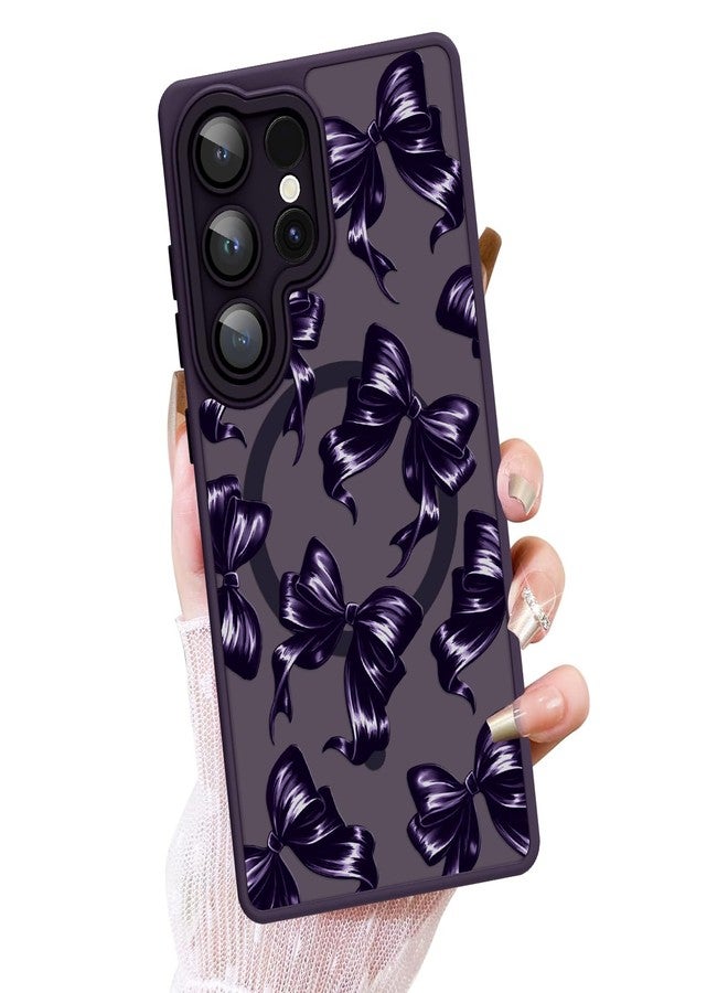 OOK Phone Case Design for Samsung Galaxy S25 Ultra Case [Compatible with MagSafe], Cute Bows Design Purple Frosted Shockproof for Women Girls Magnetic Phone Cover - Purple Bow - Image 1