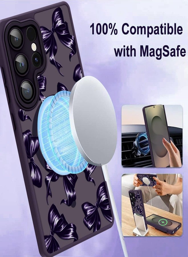 OOK Phone Case Design for Samsung Galaxy S25 Ultra Case [Compatible with MagSafe], Cute Bows Design Purple Frosted Shockproof for Women Girls Magnetic Phone Cover - Purple Bow - Image 4