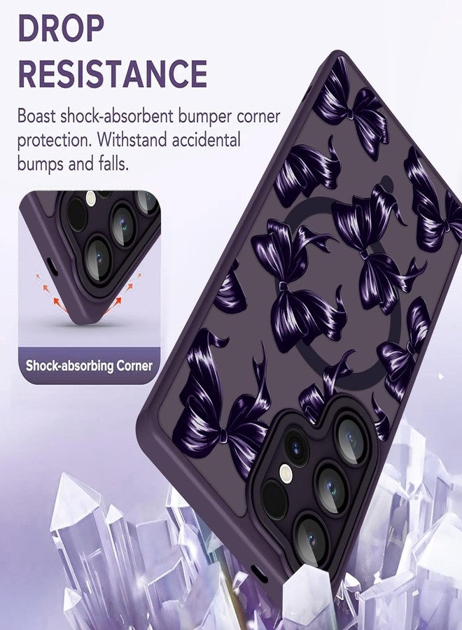 OOK Phone Case Design for Samsung Galaxy S25 Ultra Case [Compatible with MagSafe], Cute Bows Design Purple Frosted Shockproof for Women Girls Magnetic Phone Cover - Purple Bow - Image 5