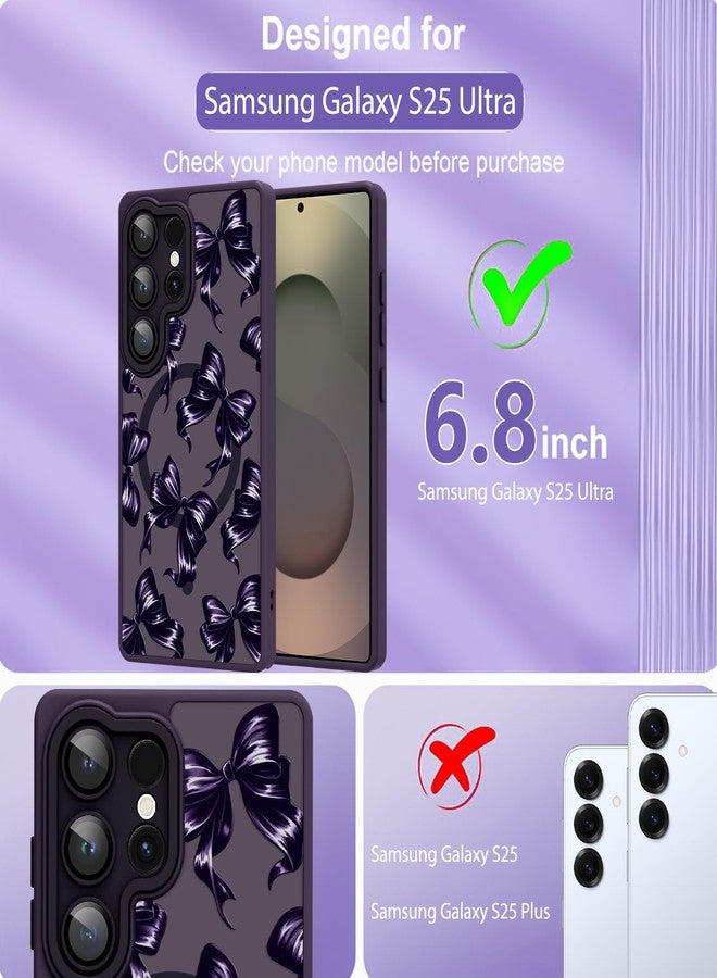 OOK Phone Case Design for Samsung Galaxy S25 Ultra Case [Compatible with MagSafe], Cute Bows Design Purple Frosted Shockproof for Women Girls Magnetic Phone Cover - Purple Bow - Image 2