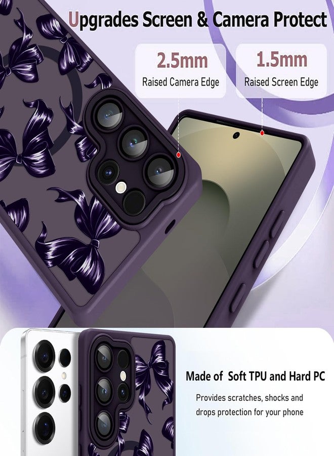 OOK Phone Case Design for Samsung Galaxy S25 Ultra Case [Compatible with MagSafe], Cute Bows Design Purple Frosted Shockproof for Women Girls Magnetic Phone Cover - Purple Bow - Image 3