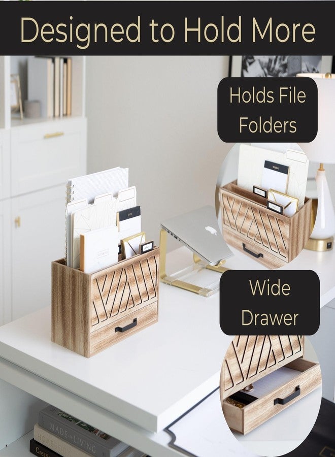 Blu Monaco Three-Tier Natural Wood Desktop Mail Organizer for Home with Black Label Holders and Drawer with Black Handle - Countertop Mail Basket Letter Holder - Office Workspace Organization by Blu Monaco - Image 4