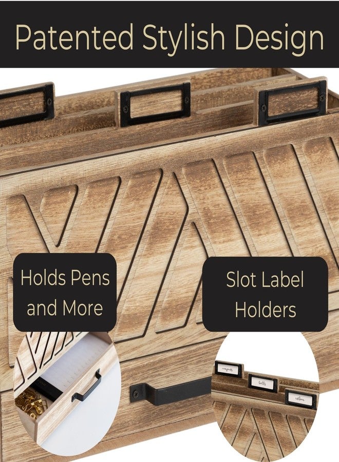 Blu Monaco Three-Tier Natural Wood Desktop Mail Organizer for Home with Black Label Holders and Drawer with Black Handle - Countertop Mail Basket Letter Holder - Office Workspace Organization by Blu Monaco - Image 5