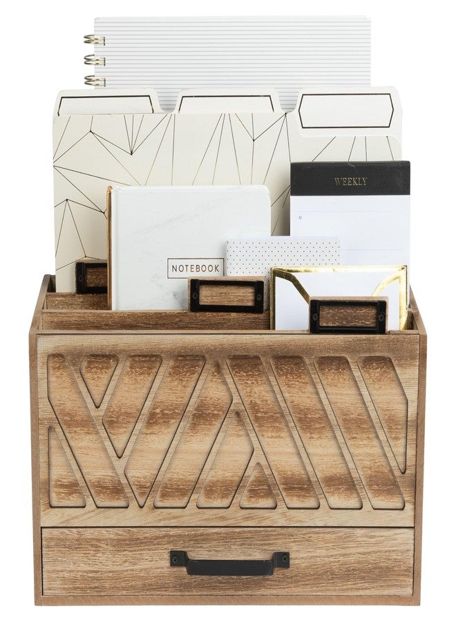 Blu Monaco Three-Tier Natural Wood Desktop Mail Organizer for Home with Black Label Holders and Drawer with Black Handle - Countertop Mail Basket Letter Holder - Office Workspace Organization by Blu Monaco - Image 1