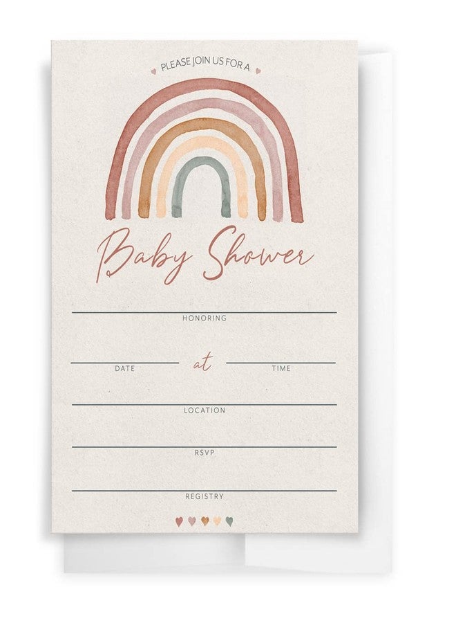 Printed Party Baby Shower Invitations and Envelopes, Set of 30, Boho Rainbow Theme - Image 4