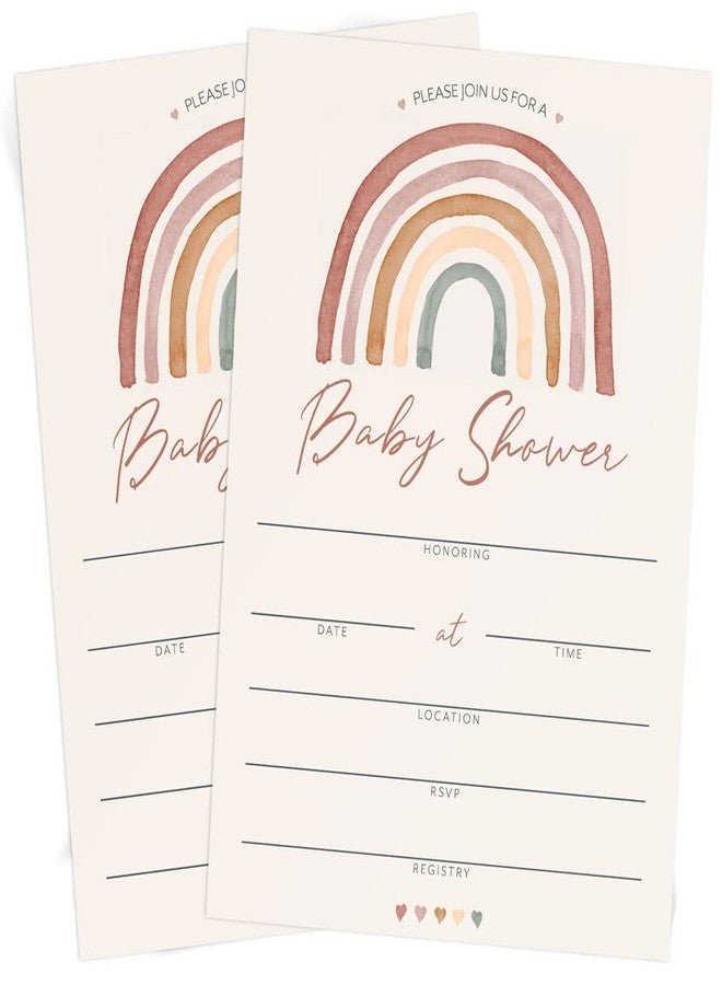 Printed Party Baby Shower Invitations and Envelopes, Set of 30, Boho Rainbow Theme - Image 3