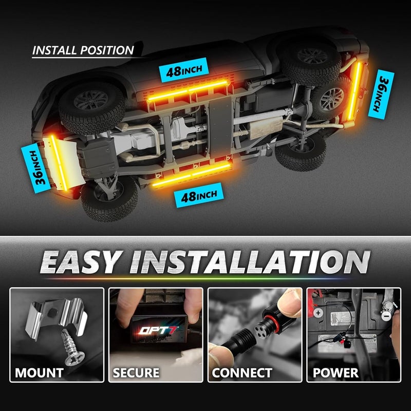 OPT7 Aura Pro Underglow LED Lights Kit for Truck with App & Remote Control, RGB Multicolor Music Modes, Waterproof Rigid Aluminum Light Bar, Exterior Neon Accent Lighting for Regular Extended Cab - Image 4