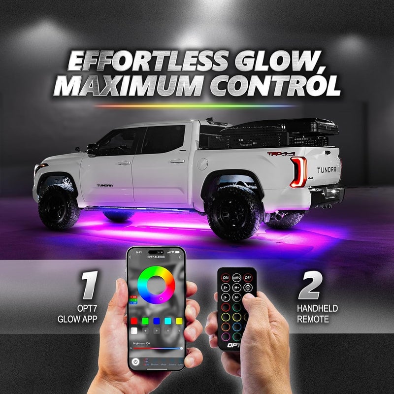 OPT7 Aura Pro Underglow LED Lights Kit for Truck with App & Remote Control, RGB Multicolor Music Modes, Waterproof Rigid Aluminum Light Bar, Exterior Neon Accent Lighting for Regular Extended Cab - Image 3
