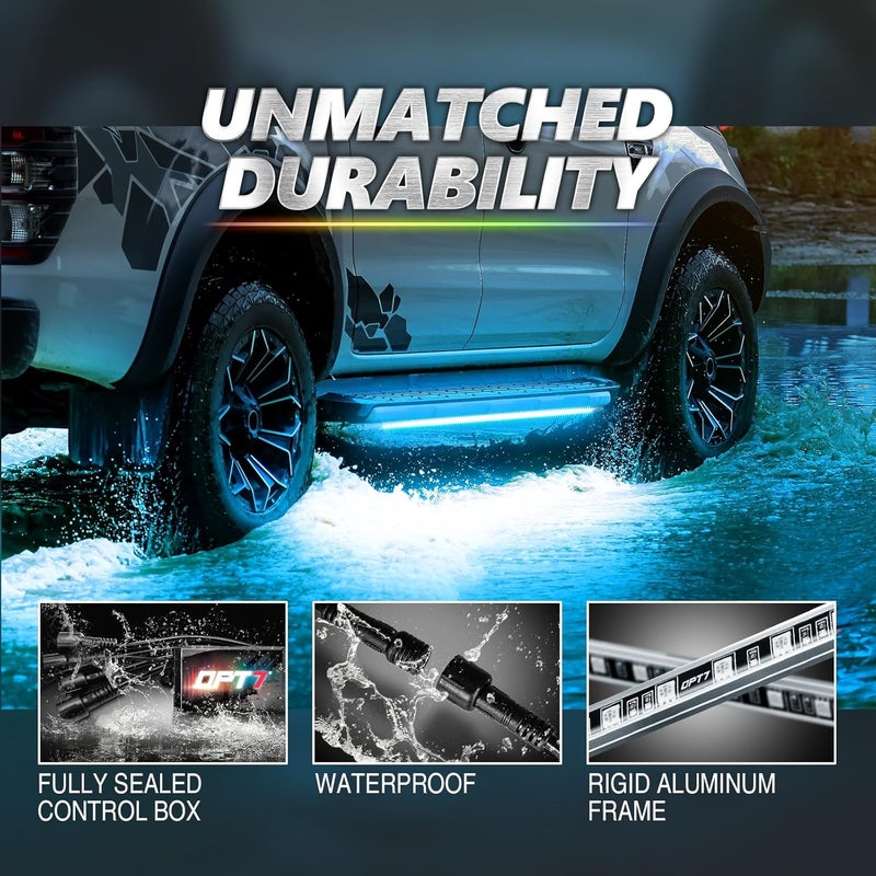 OPT7 Aura Pro Underglow LED Lights Kit for Truck with App & Remote Control, RGB Multicolor Music Modes, Waterproof Rigid Aluminum Light Bar, Exterior Neon Accent Lighting for Regular Extended Cab - Image 5