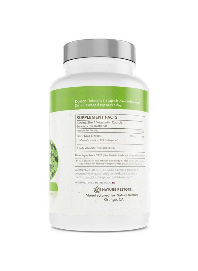 Nature Restore - Gotu Kola Extract Supplement Standardized To 10 Percent Triterpenes Manufactured In Usa 90 Capsules Non Gmo Gluten Free Vegan - Image 1