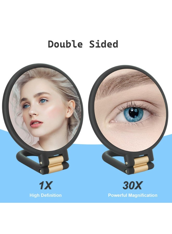 CMGTYYD. مرآة مكبرة 30x، مرايا يدوية للسفر مزودة بمقبض - مرآة يدوية مزدوجة الجوانب مع تكبير 1X 30X ومقبض/حامل قابل للتعديل، مرآة سفر قابلة للطي محمولة باليد للمكياج (أسود) - Image 2