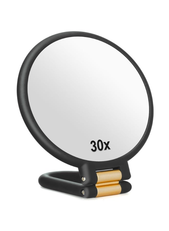 CMGTYYD. مرآة مكبرة 30x، مرايا يدوية للسفر مزودة بمقبض - مرآة يدوية مزدوجة الجوانب مع تكبير 1X 30X ومقبض/حامل قابل للتعديل، مرآة سفر قابلة للطي محمولة باليد للمكياج (أسود) - Image 1