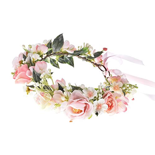 Vividsun Flower Crown Floral Wreath Headband Floral Crown Wedding Festivals Photo Props Headpiece (pink) - Image 2