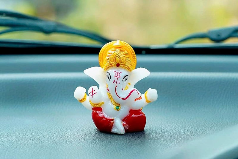 NRSON تمثال غانيشا المتأمل من بوليريسين للديكور المنزلي ولوحة القيادة 23 × 23 سم 3 سم متعدد الألوان ديني - Image 4