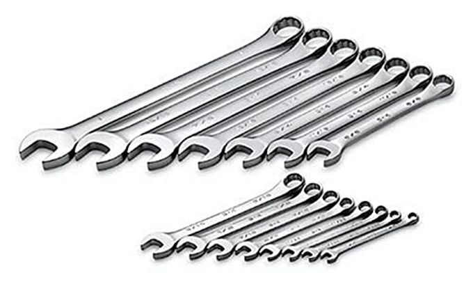 SK Professional Tools 86255 15-Piece 12-Point Fractional Regular Long Combination Wrench Set Superkrome Finish, Set Of 15 Chrome Wrenches Made In Usa - Image 1
