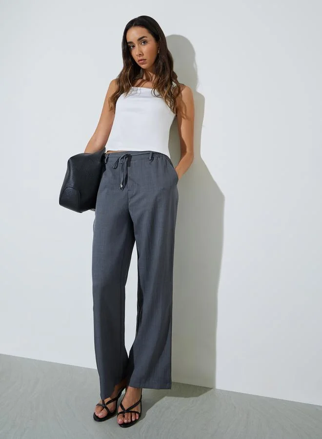ستايلي Grey Solid Wid Leg Pants With Pocket