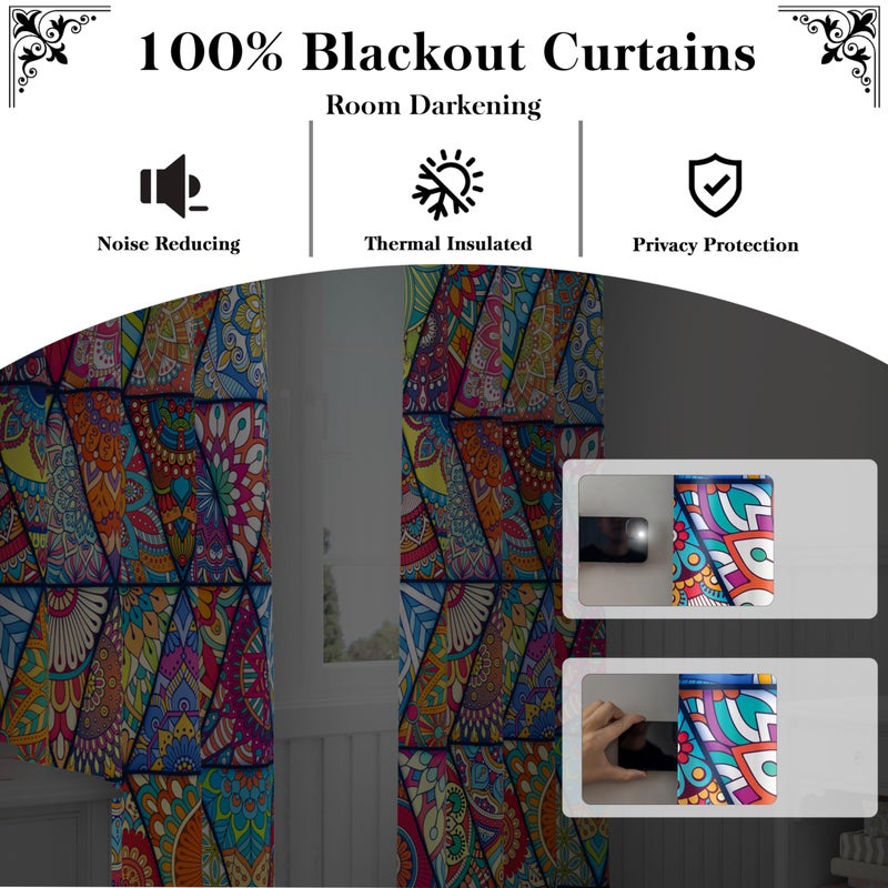 Tyrot Boho Mandala 100% Blackout Curtains for Bedroom 96 inch Length 2 Panels Set Colorful Bohemian Floral Thermal Insulated Room Darkening Window Drapes Black Out Curtains for Living Room, 52Wx96L - Image 3