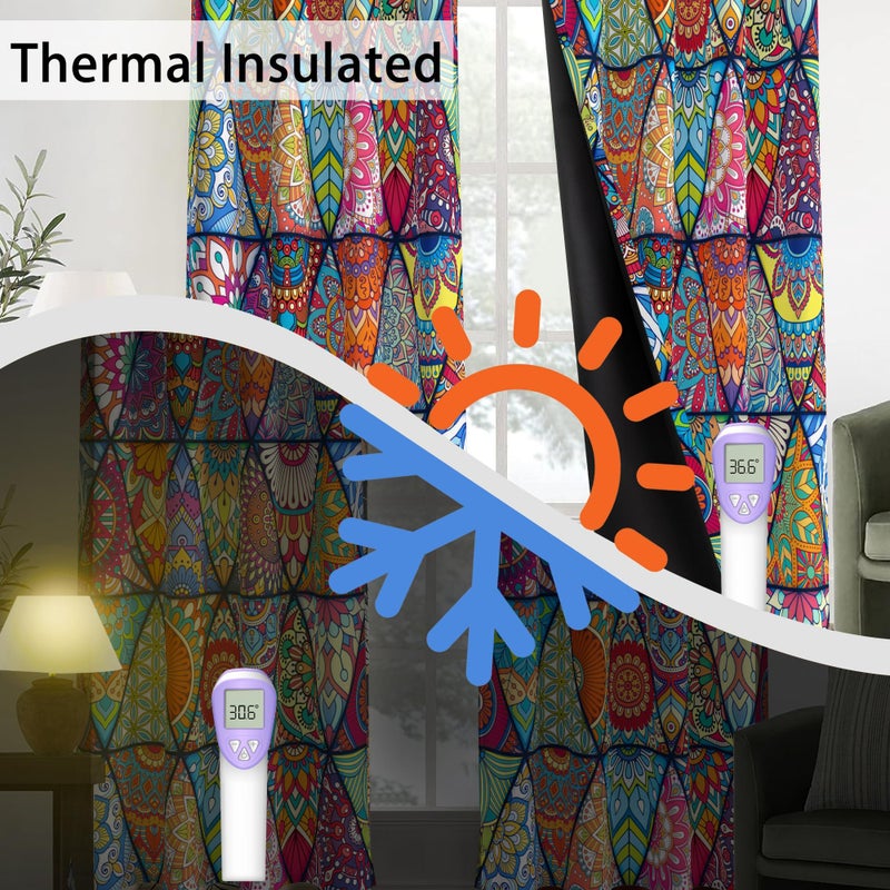 Tyrot Boho Mandala 100% Blackout Curtains for Bedroom 96 inch Length 2 Panels Set Colorful Bohemian Floral Thermal Insulated Room Darkening Window Drapes Black Out Curtains for Living Room, 52Wx96L - Image 4