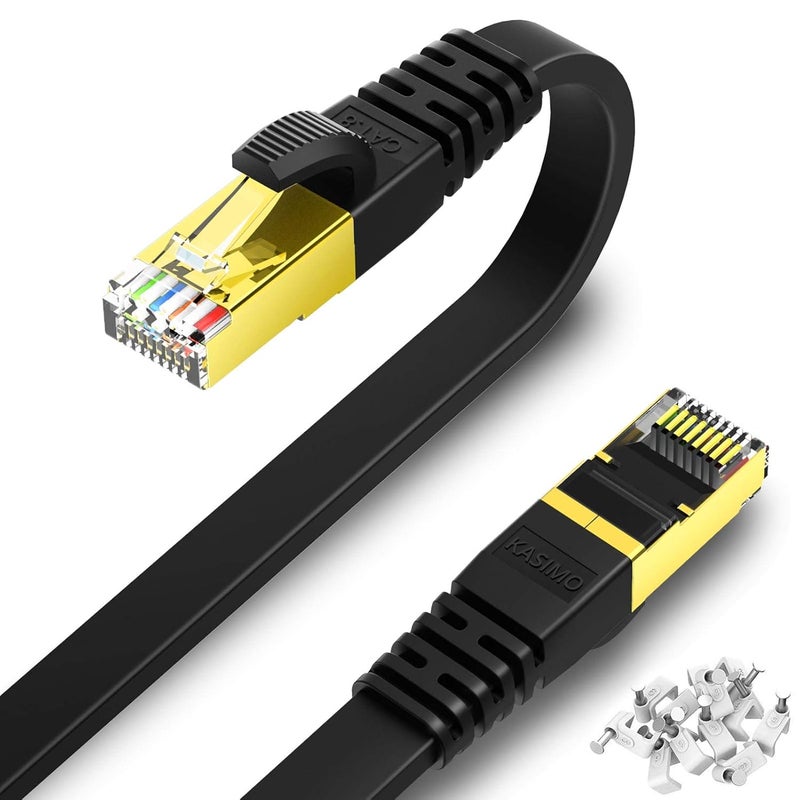 KASIMO Cat 8 Flat Ethernet Cable 40 ft, Cat8 High Speed Flat Internet Network LAN Cable 40Gbps 2000MHz SSTP Network Patch Cord with Gold Plated RJ45 Connector (40ft) - Image 1