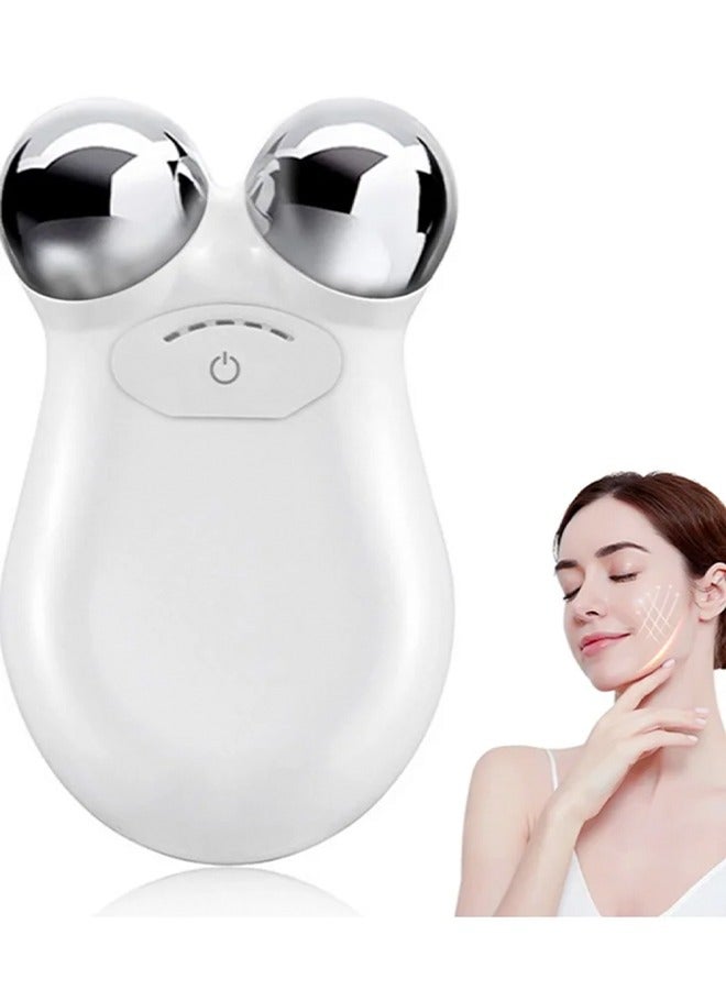 Micro Current Skin Tightening Device，Microcurrent Face Device Roller Rechargeable USB Mini Facial Massager, Micro-current beauty instrument Lift puller Home lift import instrument V face roller face massager #White - Image 1