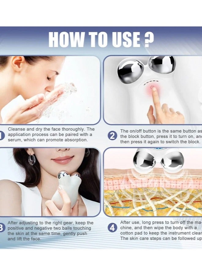 Micro Current Skin Tightening Device，Microcurrent Face Device Roller Rechargeable USB Mini Facial Massager, Micro-current beauty instrument Lift puller Home lift import instrument V face roller face massager #White - Image 5