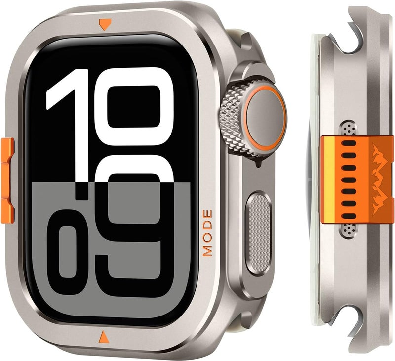 Suphart Metal Bumper Cover Compatible with Apple Watch Series 10 Case, [Turn 46mm into Ultra Look] Rugged Shockproof Protector with Back Frame for iWatch 46mm, Titanium Trendy budget practical design - Image 1