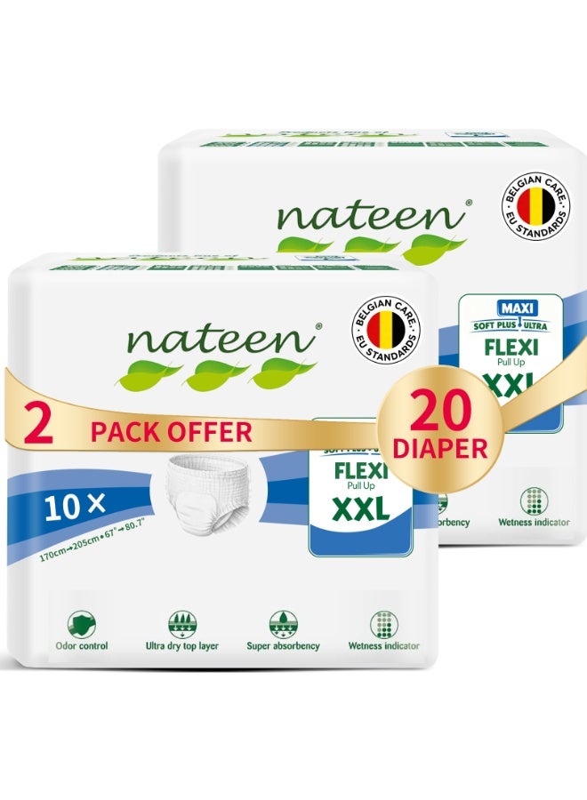 Nateen Flexi Maxi Adult Diapers Pants,Incontinence Night Time Pull Up,XX-Large,Waist Size 170cm-205cm,20 Count Adult Pull Ups,Superior Comfort,Excellent Combination of Protection.