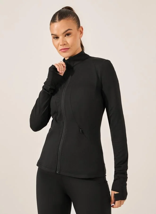 Styli Active Stitch Detail Zip Up Fitted Jacket