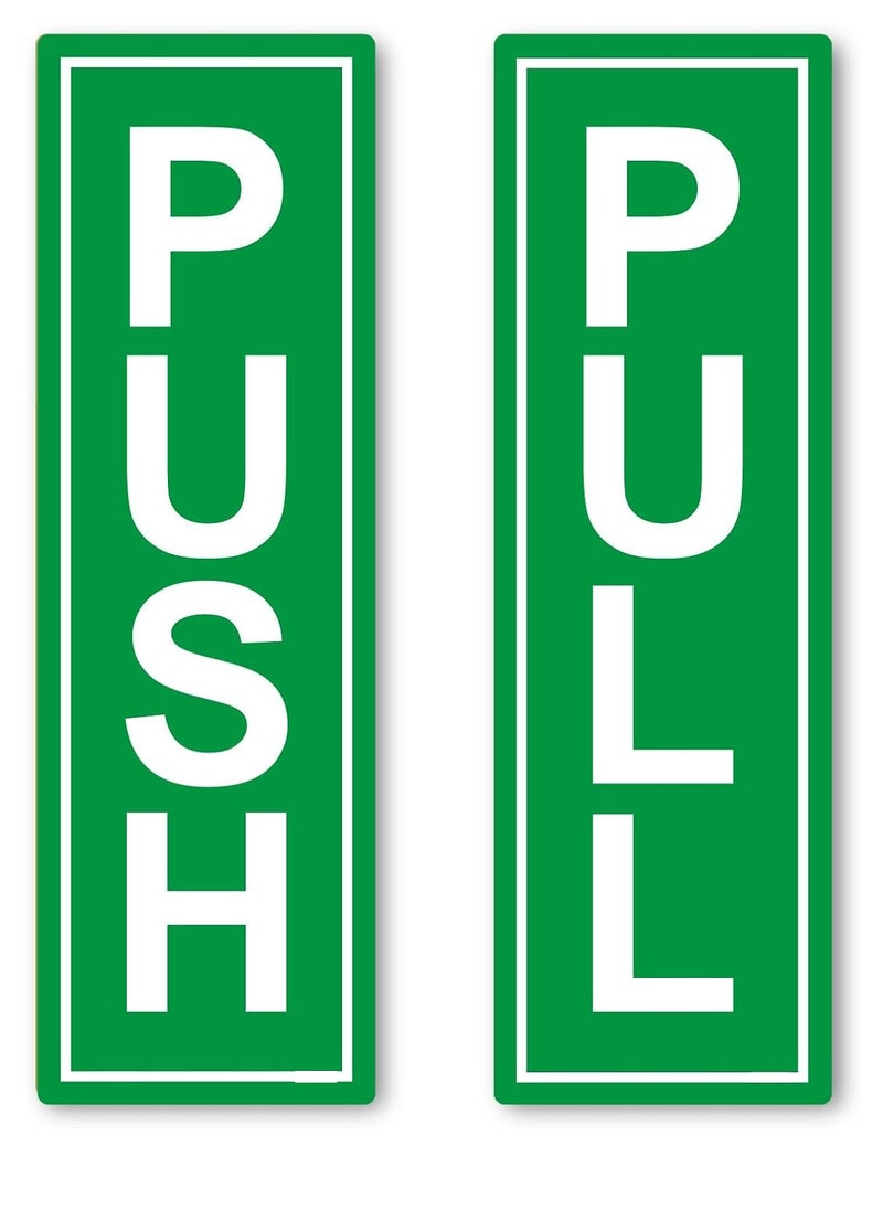 URBANTRANDS Set of Green Push and Pull Door Signs Sticker Access Awareness Safety, Indoor or Outdoor Green Gloss Self-adhesive Vinyl Stickers (1 Set)  - Image 1