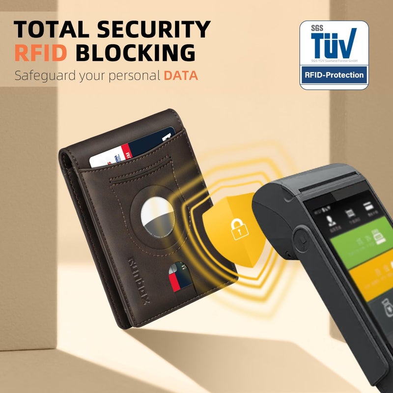 RUNBOX AirTag-Wallet-Mens-Slim-RFID Blocking Wallets Leather with Bill Compartment Air Tag Bifold Card Holder Wallet Gifts for Men Dad - Image 5