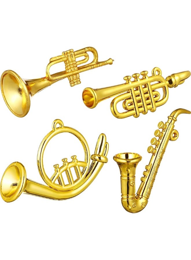 balacoo 4Pcs Mini Plastic Musical Instrument Dollhouse Trumpet Saxophone Miniature Dollhouse Model Gold Christmas Tree Hanging Decor - Image 3