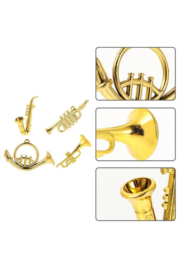 balacoo 4Pcs Mini Plastic Musical Instrument Dollhouse Trumpet Saxophone Miniature Dollhouse Model Gold Christmas Tree Hanging Decor - Image 2
