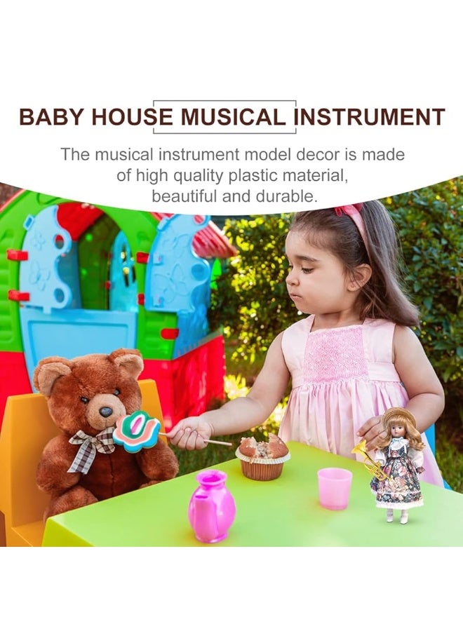balacoo 4Pcs Mini Plastic Musical Instrument Dollhouse Trumpet Saxophone Miniature Dollhouse Model Gold Christmas Tree Hanging Decor - Image 4