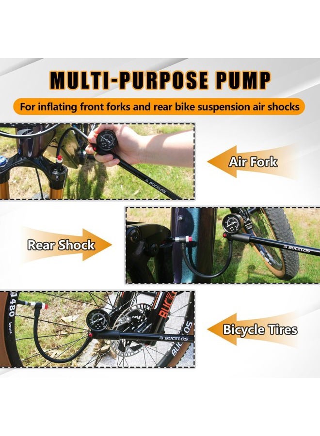 BUCKLOS Shock Pump Mountain Bike Suspension Pumps Air Fork Rear Shock 300 Psi / 400 Psi High Pressure Shock Pumps with Gauge for MTB/Road Bikes No Air Loss Schrader Valve Bicycle Tool - Image 2