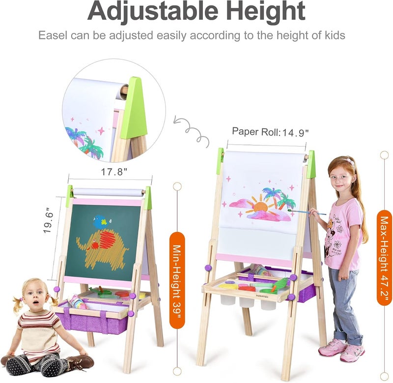 KRAND Wooden Art Easel for Kids with All-in-One Art Supplies Package Easel Set with Double Sided Chalkboard & Whiteboard for Toddlers 2-4 4-8 Years Old Girls Gift (Adjustable,P&V) - Image 4