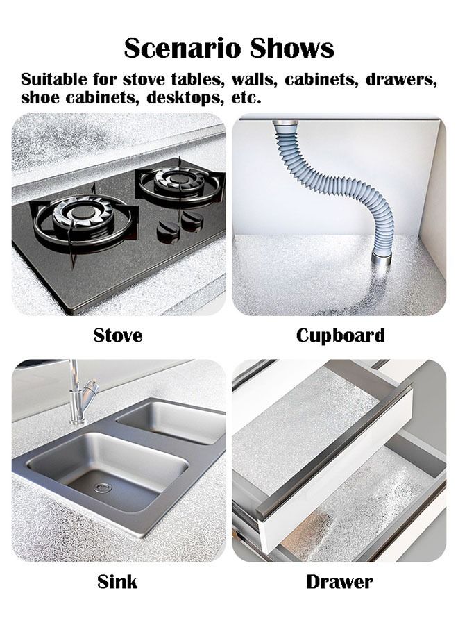 ZCM-HAPPY Self-Adhesive Aluminum Foil Wallpaper Kitchen Oil-Proof Waterproof Sticker 500x60cm - Image 2