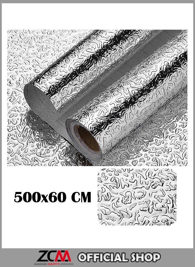 ZCM-HAPPY Self-Adhesive Aluminum Foil Wallpaper Kitchen Oil-Proof Waterproof Sticker 500x60cm - Image 1