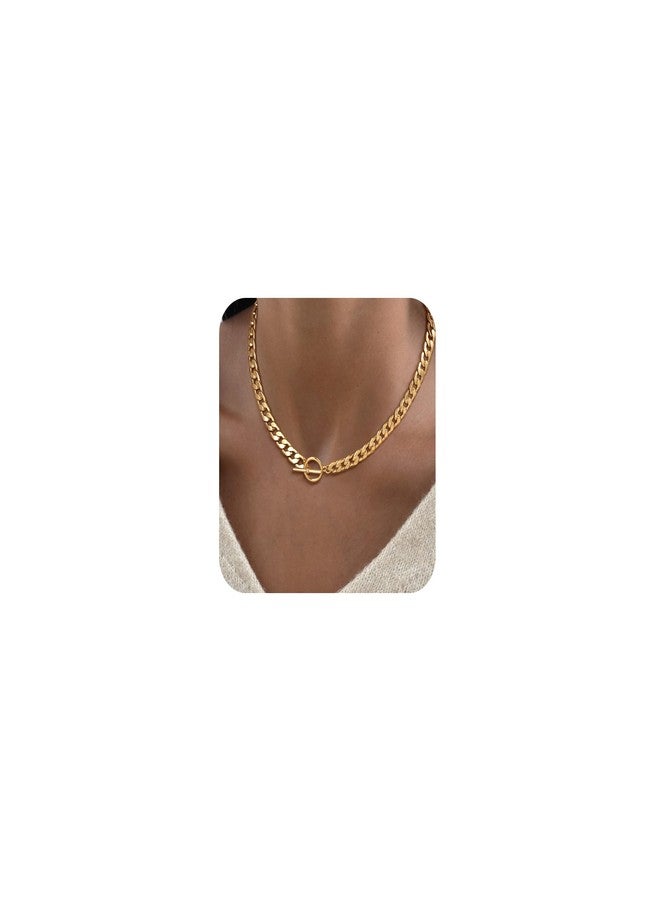 CHESKY 14K Gold Plated Chunky Necklace for Women, Trendy Paperclip Chain Necklace Thick Cross Heart Pendant Necklace Layered Herringbone Cuban Link Chain Toggle Necklaces Non Tarnish Jewelry, Brass - Image 1