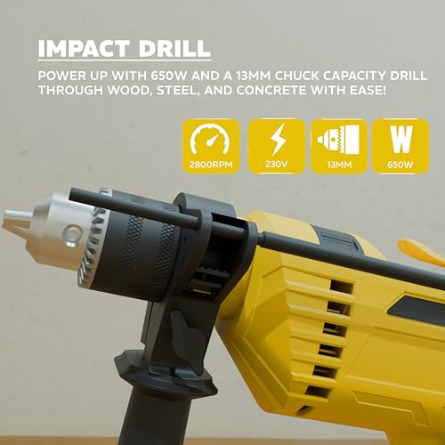 IBELL TOOLS IBELL VORMIR TD13-120 650W Professional Tool Kit with Impact Drill– 13mm Chuck, Copper Armature, 2800 RPM, 145-Piece Yellow DIY, Home Repair & Maintenance Hand Tools & Accessories Set - Image 3