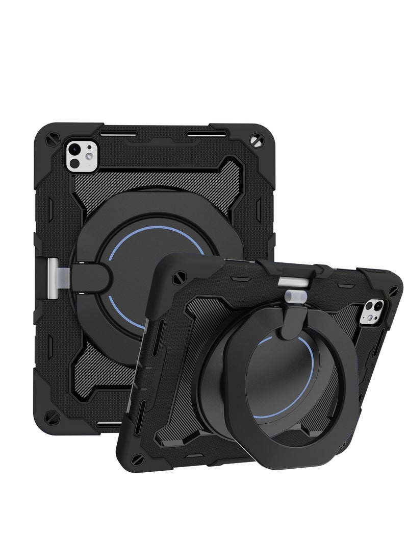 URBBKING PC + Silicone 3-Layers Combo Armor Heavy Duty Shockproof Cover with 360° Rotating Ring Stand for iPad Pro 11-Inch M4 (2024),Black  - Image 1