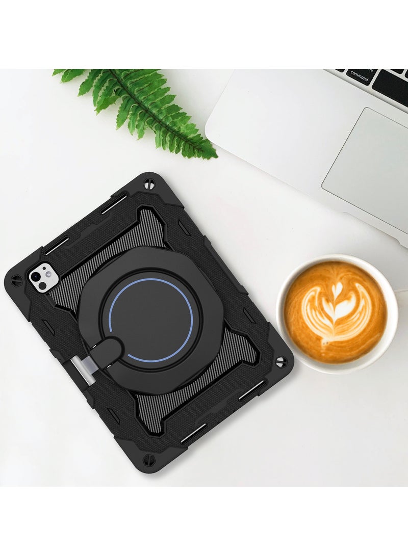 URBBKING PC + Silicone 3-Layers Combo Armor Heavy Duty Shockproof Cover with 360° Rotating Ring Stand for iPad Pro 11-Inch M4 (2024),Black  - Image 3