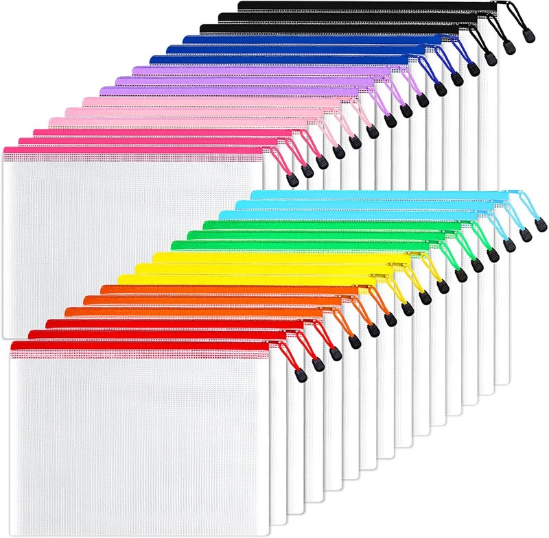 SUNEE Mesh Zipper Pouch 10x14 in (10 Colors, 30 Packs), Large Mesh Zipper Pouch Bags for School Office Supplies, Puzzles & Games, Travel Accessories, Waterproof Zipper Pouches for Organizing - Image 1