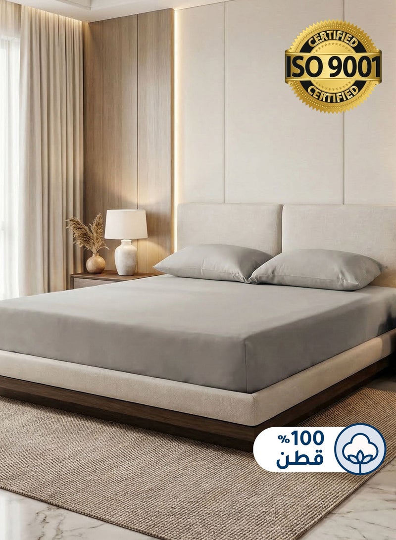 Master Home Textile Cotton Fitted Sheet Set, 100% Cotton, 200 TC, 3 Pieces King Size with 35 cm Deep Pocket - Image 1