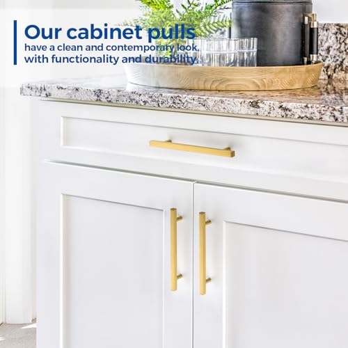 JOY DECOR 10 Pack 614 Inch Brushed Brass Square Cabinet Handles Stainless Steel Cabinet Hardware Pulls for Kitchen and Drawers with 81316 Inch Overall Length - Image 3