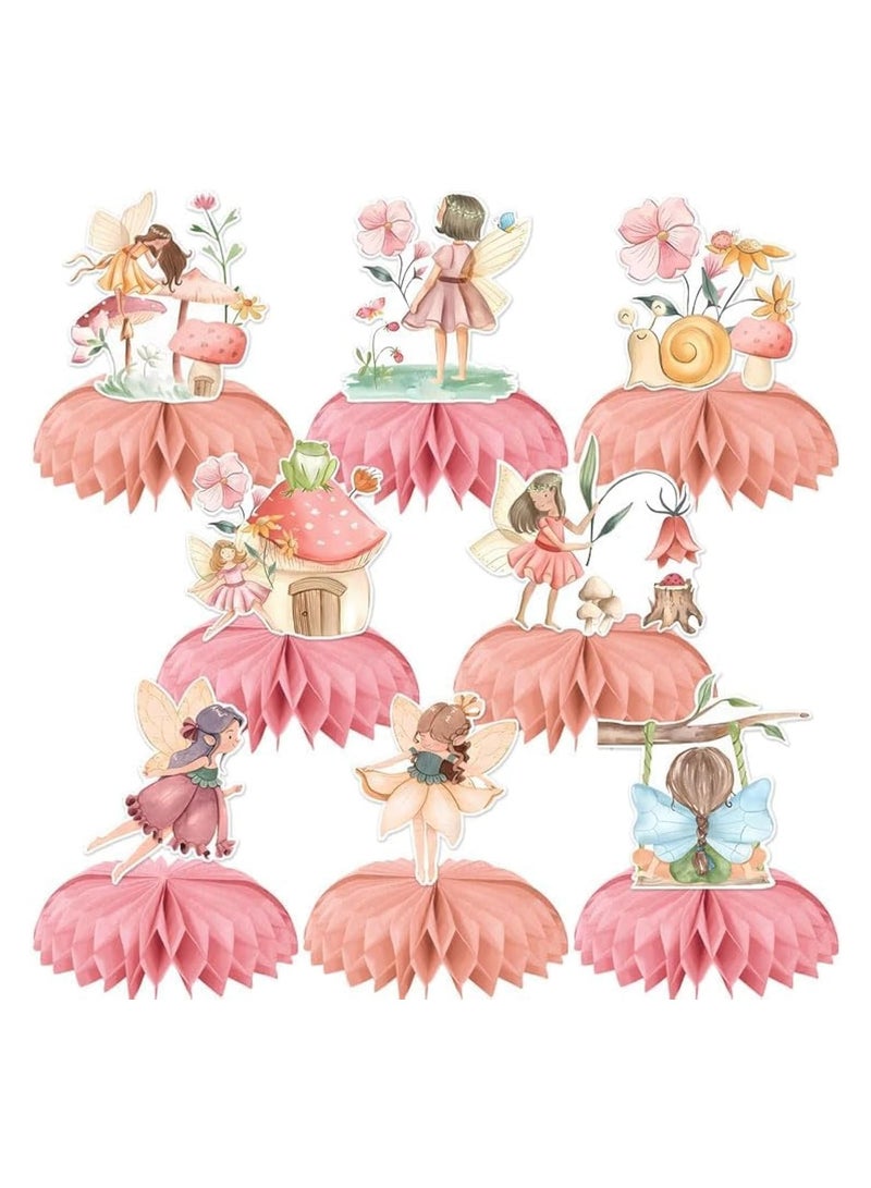 Fairy Theme Honeycomb Centerpieces, 8 PCS Pink Floral Fairy Garden Girls, Birthday Party Table Decoration, My Fairy First Baby Shower Happy Birthday Party Supplies 